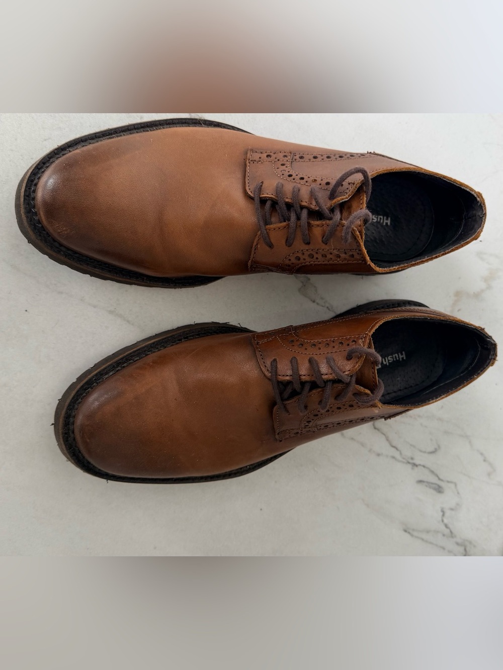Hush Puppies Men's Tan-Brown Leather Derby Oxfords